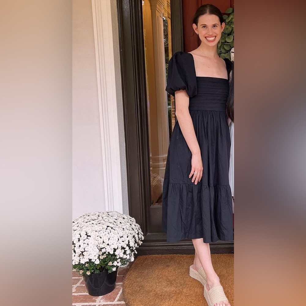 Abercrombie and Fitch Emerson Poplin Puff Sleeve Midi Dress - XS BLACK